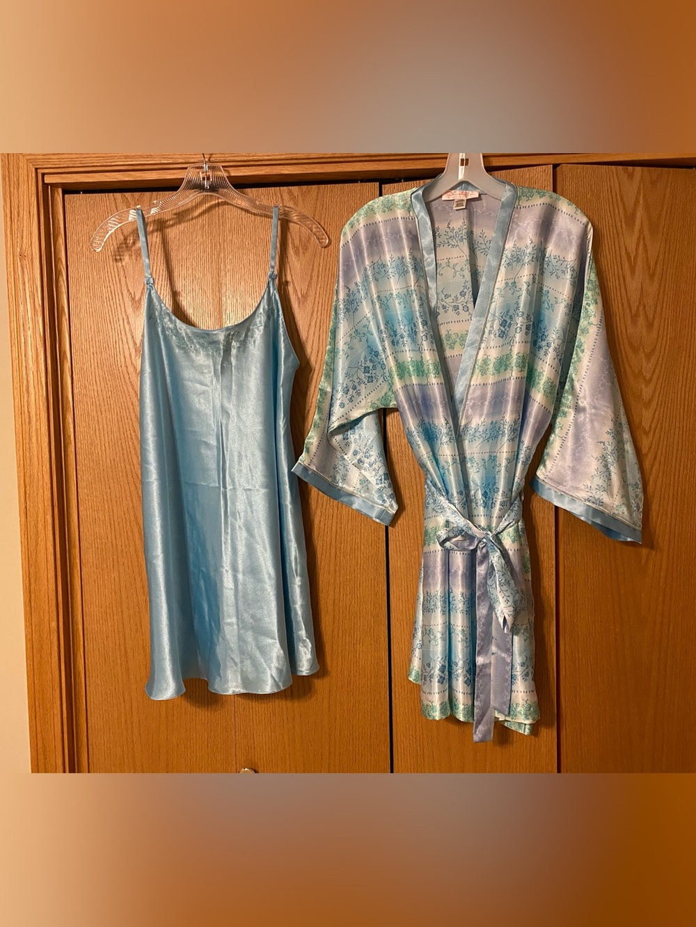 Oscar De La Renta Pink Label Peignoir Robe Lingerie Teal Floral Satin Sz Large